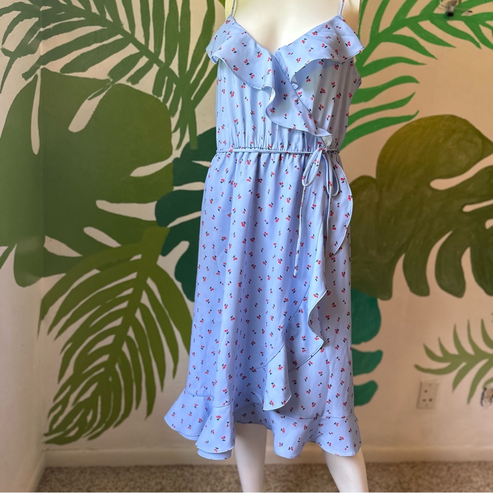 J. Crew Light Blue Floral Ruffle Wrap Dress